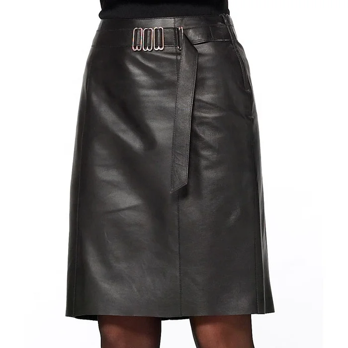 High Trending Genuine Leather Office Use Casual Wear Women Knee Length Skirt Pakistan Made Leather Women Skirt