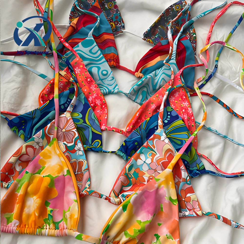 Hot Sale Customized Fabric Printed Swimwear Beach Vacation Underwear Sets Women logo band bikinis
