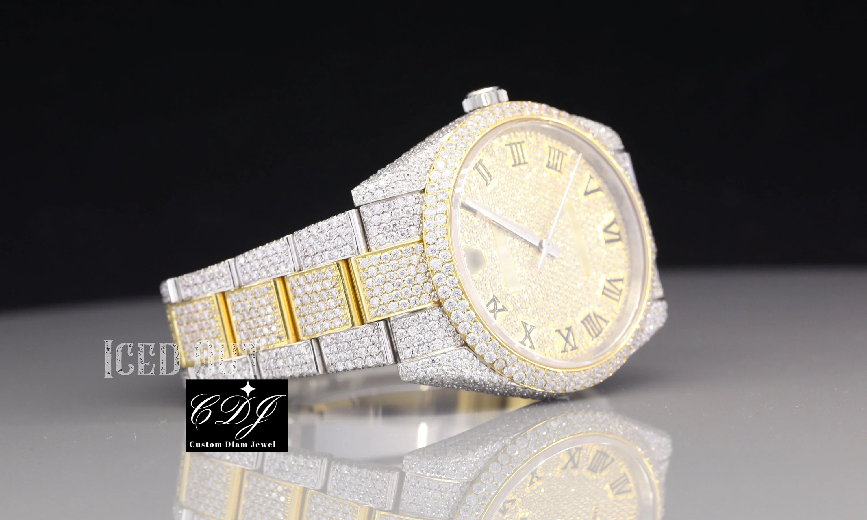 Antique Full Ice Out Natural Diamond Luxurious Watch For Men Stainless Steel Model 14K White Gold Unique Watch For Teens And Men
