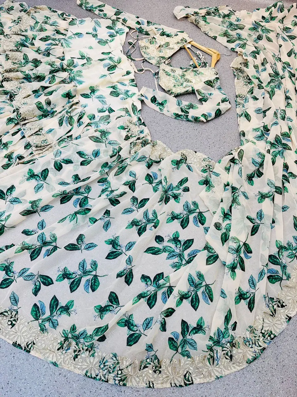 New Designer White & Green Color Ruffle Style Fox Georgette Embroidery Sequin Work Saree Indian Sarees for Wedding and Home Wear