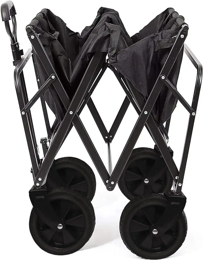 THCW10098 - Folding Collapsible Wagon Cart with Side Pockets Large Capacity for Beach, Camping & Outdoor, Black