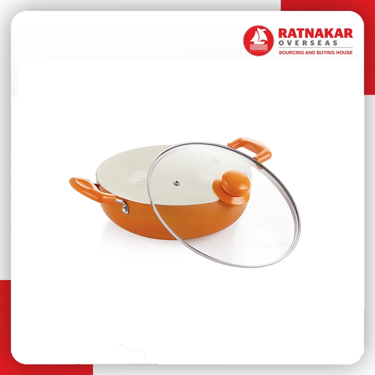 2024 Hot Selling Stainless Steel Kadai Induction Friendly Healthy Ceramic Coated Cookware Kadai With Lid For Sale At Best Price