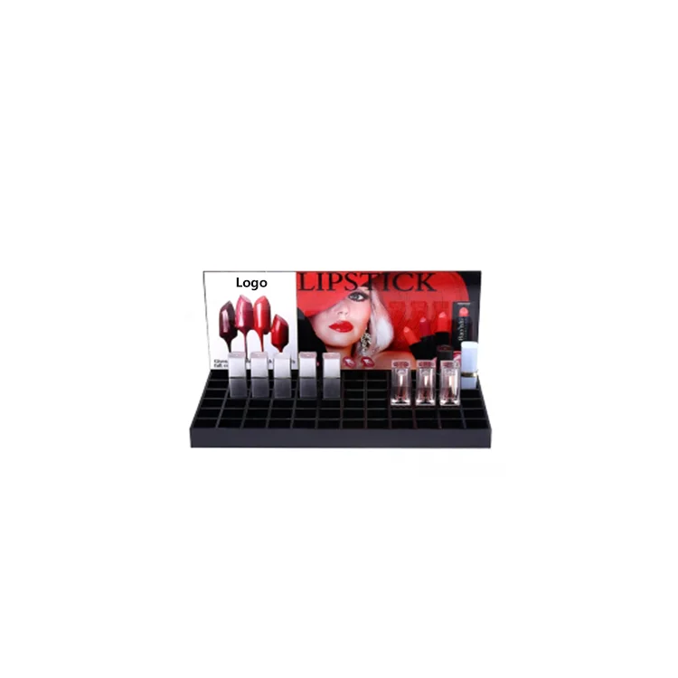 Black Plexiglass Square Lip Gloss Counter Display Rack Mac Lipstick Cosmetic Organizer Custom Lucite Lipstick Advertising Stand