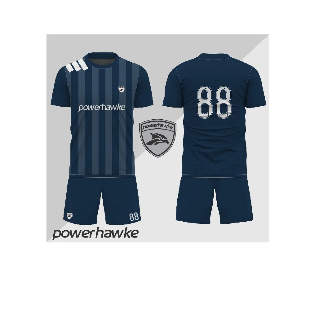 Premium Quality Soccer Uniform T-shirt Jersey with Shorts and Customized Logo in Blue Black Red Color for Adult Players