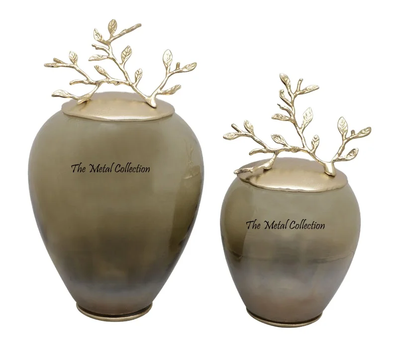 Stylish Urns Glass & Aluminum Memorial Container Jar Pot for Human Ashes Golden Color American Style Metal Urns Decorative vases