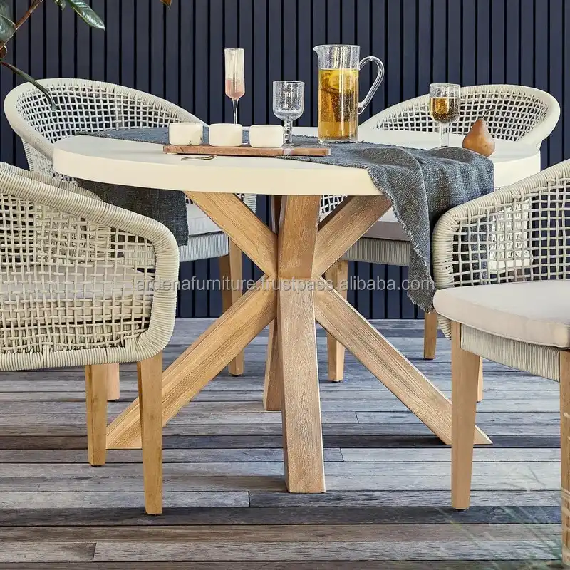 Modern Restaurant Round Dining Table Minimalist Contemporary Wooden Dining Table Terrace Dining Table at Outdoor Banquet