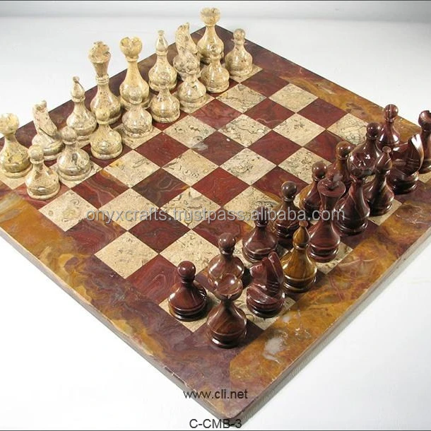 Red Onyx and Coral Marble Chess Board