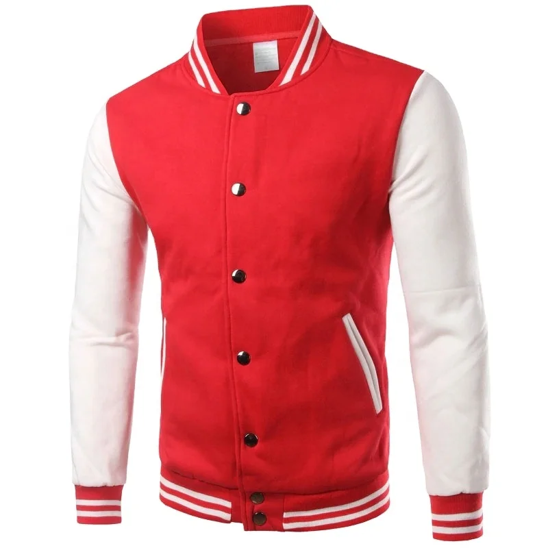 2024 Red & White Varsity Jacket Men  Fashion Slim Fit Fleece Cotton College Jackets for Fall Bomber Vest Wool / Polyester Shell