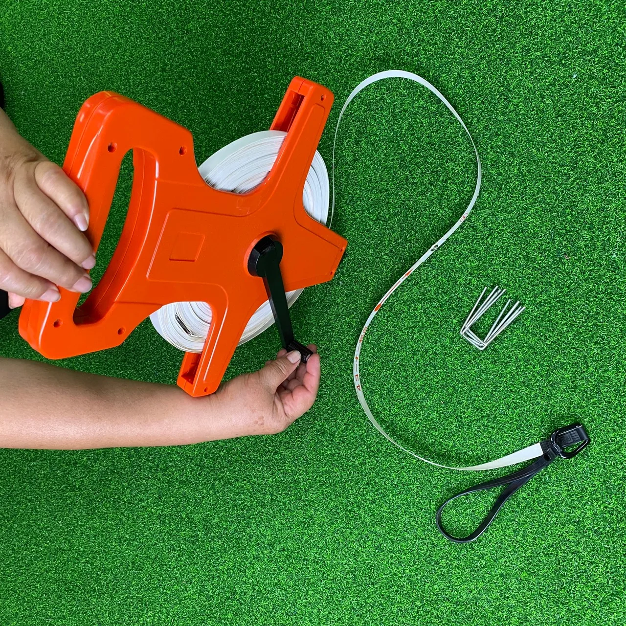 Custom Logo Croquet Gateball Line Tape Reel and Hooks Official Standard Size Outdoor Print Pattern