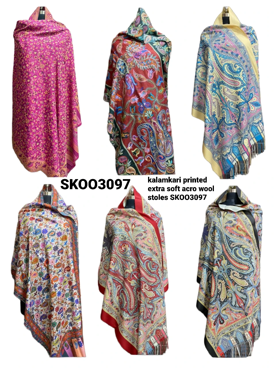 New Check Stylish Indian Stoles Wool Fabric Multi Color Kalamkari Printed Extra Soft Acro Wool Traditional Winter Wear For Women