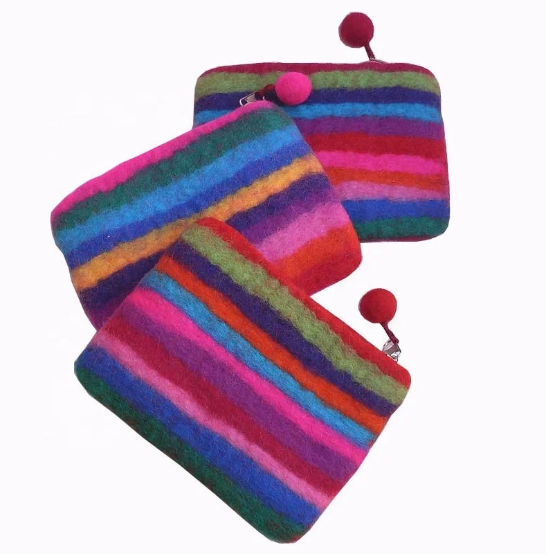 Handmade Felt stripes purse - Eco-friendly High-Quality - 100% New Zealand Wool Felt