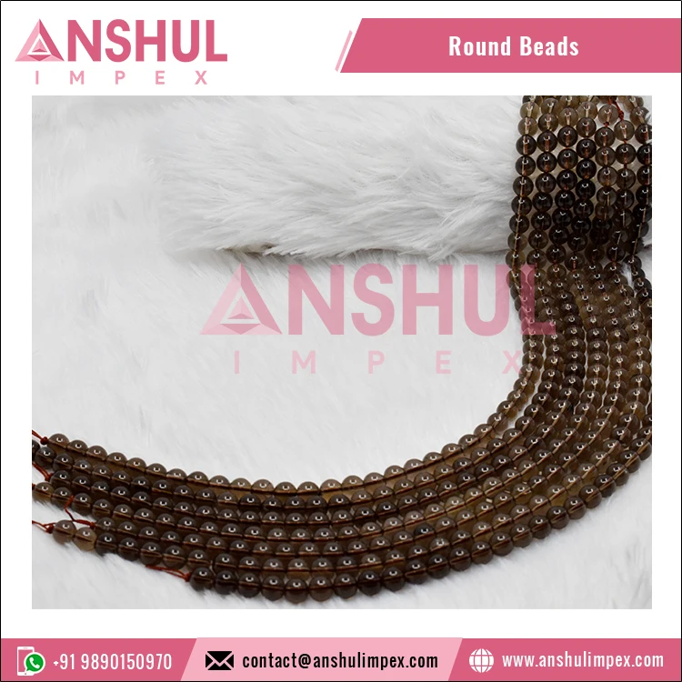 Indian Exporter of Good Quality Glossy and Smooth 12mm Smoky Quartz Gemstone Round Loose Beads at Factory Price