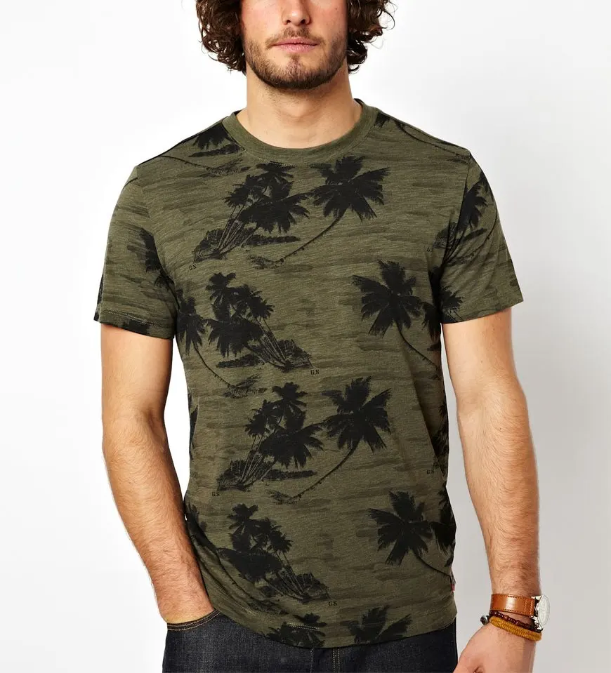 Palm tree printed Men t shirt Hot Sale graphic custom 100% pure cotton casual wear fitted longline free fire gym wear tee shirts