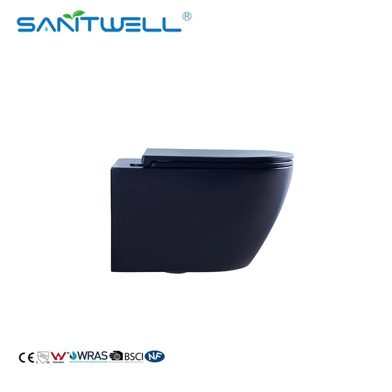 European Bathroom Luxury Ceramic Matt Black P Trap Water Closet Bathroom Rimless Wall Hung Toilets