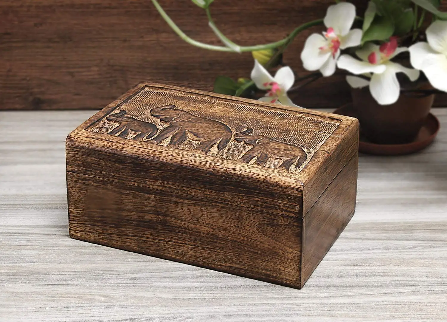 Artisan Crafted Mango Wood Carved Storage Boxes with Detailed Patterns Ideal Home and Office Organizers