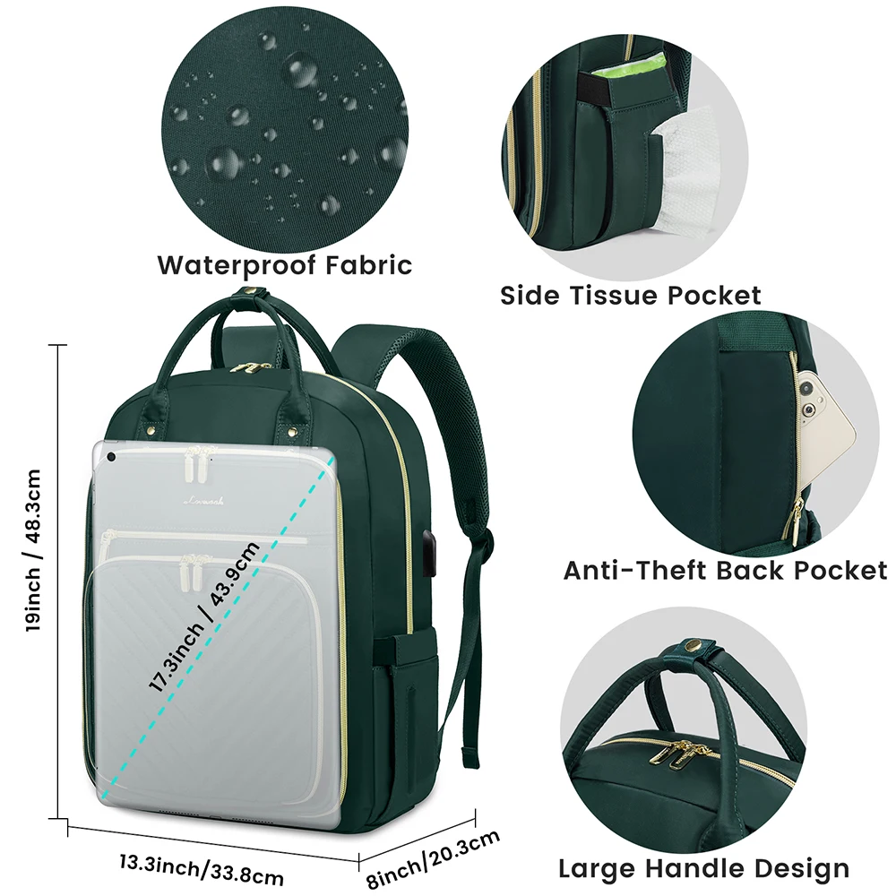 LOVEVOOK Quilted 15.6 17 in New Multifunction large capacity usb raincoat backpack business travel laptop backpack bag for men