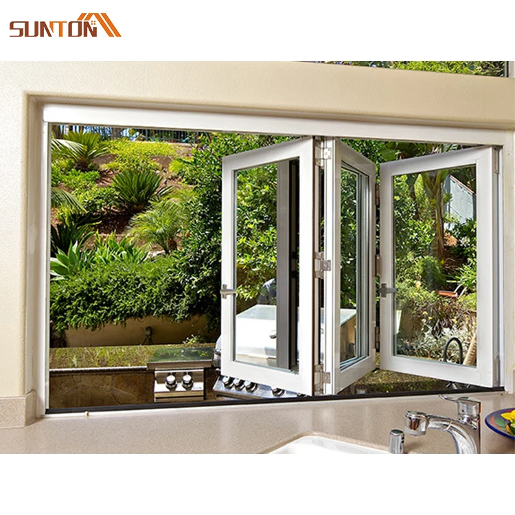 Foshan factory custom vinyl upvc bifold window modern upvc tempered glass folding sliding windows
