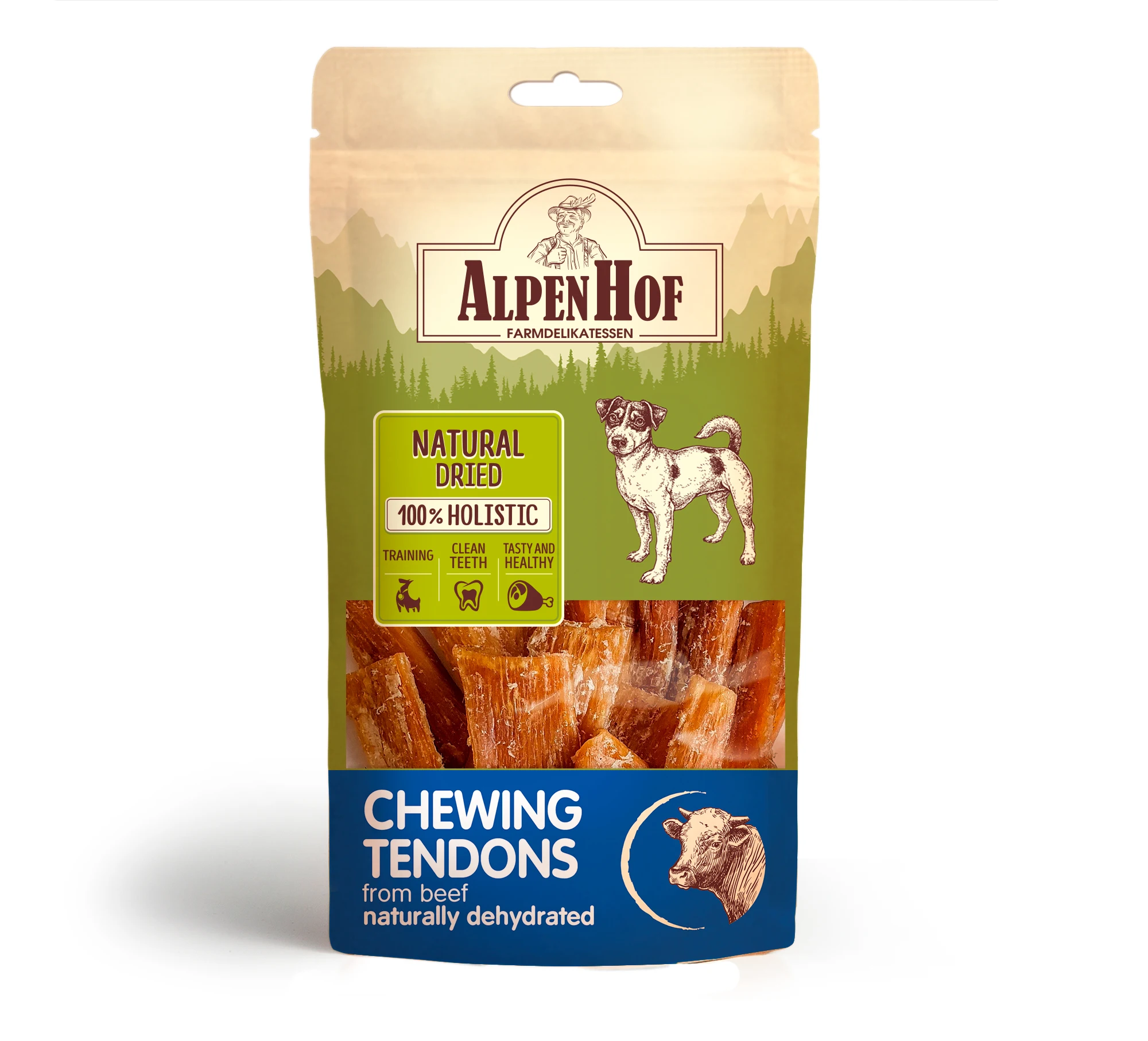 AlpenHof Beef chewing tendons for dogs 50g. Highest Class Product 100% Natural Meat