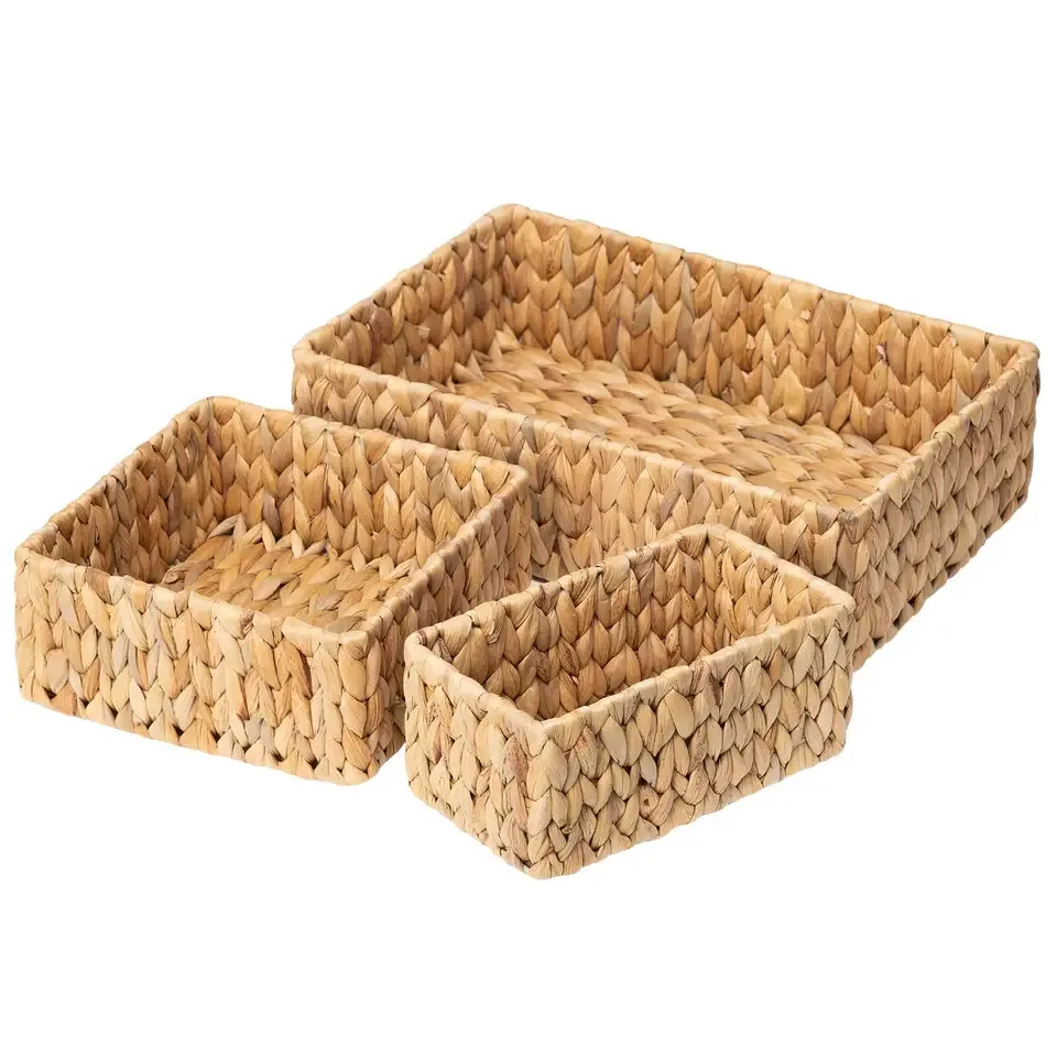 Modern Home Decor Hyacinth Tray Basket Water Hyacinth Woven Straw Basket Seagrass Rattan Gift Tray from Factory for Toys