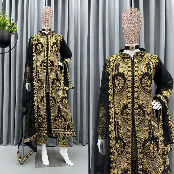 Новый дизайнерский пенджаби женская одежда индийские брюки Kurti Dupatta набор сальвар камиз белый черный цвет оптовая продажа