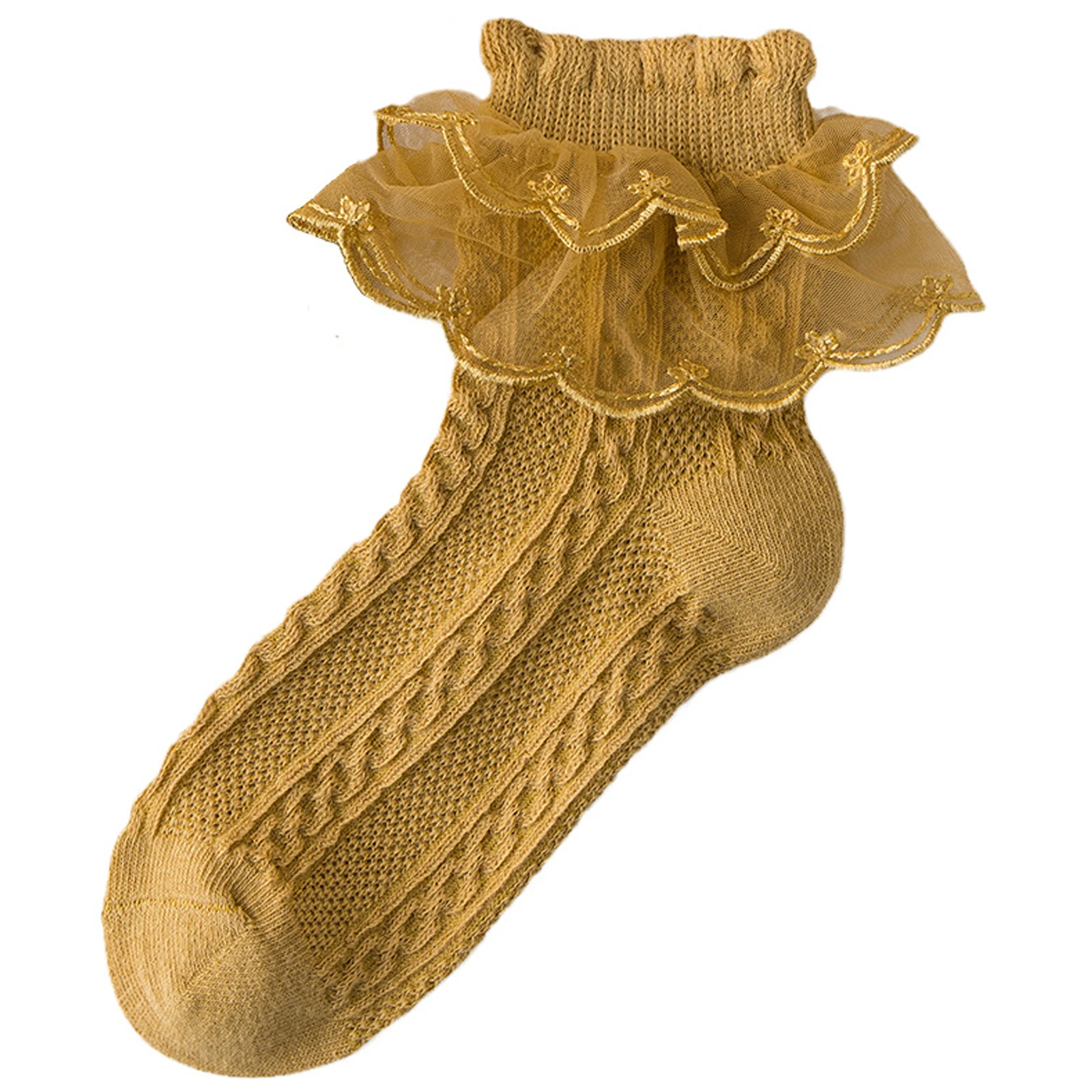 Girls Elegant Lace Brim Cotton Knit Socks For Autumn And Spring