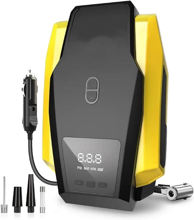 Portable Air Compressor - Air Pump for Car Tires (up to 50 PSI), 12V DC Tire Pump for Bikes LED Light, Digital Pressure Gauge,