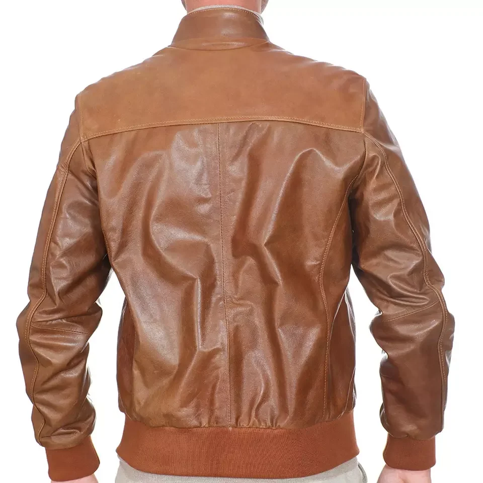 Pakistan Top Quality Manufacture Brown Leather Bomber Jacket Premium Lambskin Burnishing Men Leather jackets