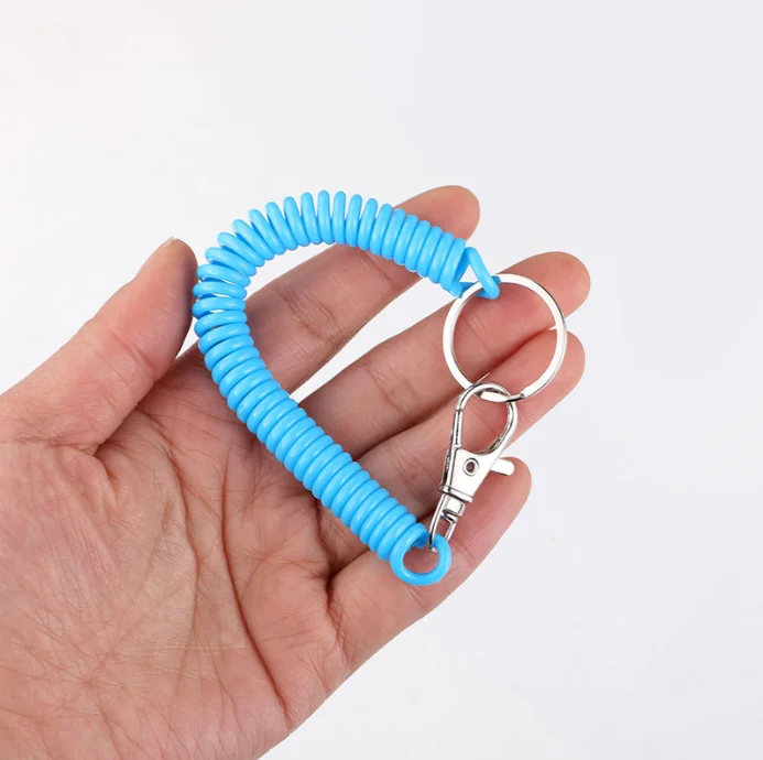 Fashion 2 Diameter Spiral Wrist Coil with metal Key Ring Coil Elastic Keychain Retractable Spring Coil Keychain