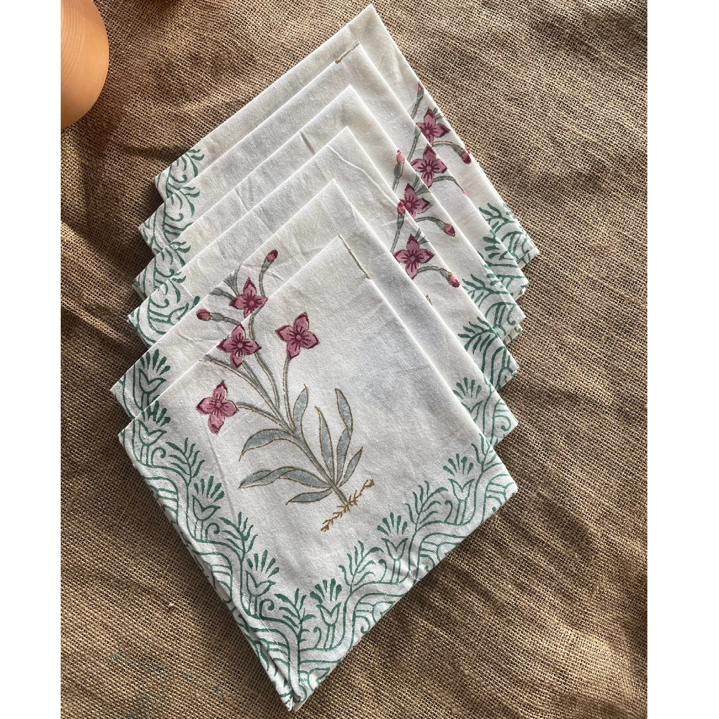Export Quality Floral Hand Block Printed Cotton Canvas Floral Printed Table Mats & Napkin Set of 6 Napkins & 6 Mats