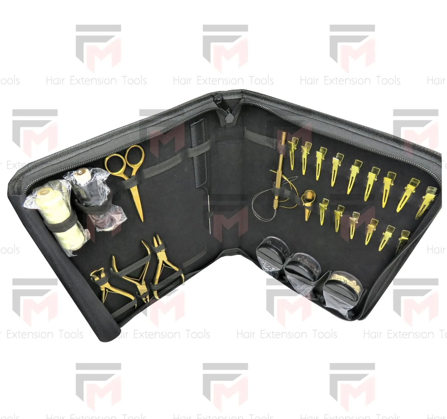 Synthetic Hair Extension Tools Clips Ring Small Scissor Multiple Plier Hook Loop Needle With Different Color Leather Case