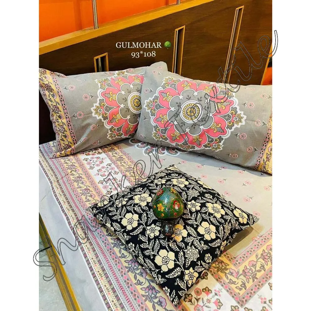 Modern 3pcs Romantic Floral Bed Sheet and Pillow Cover Set New Design Cotton Filling for Home or Hotel Use