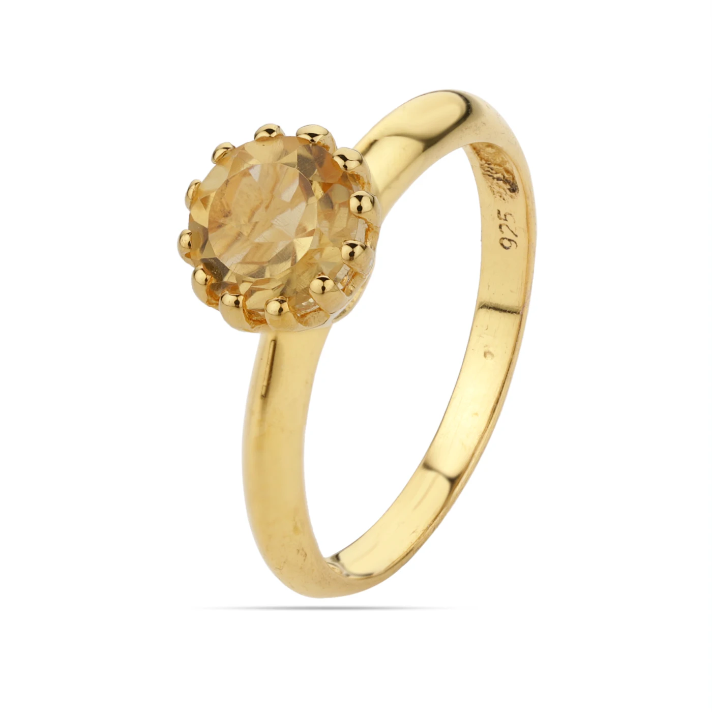 New Design Natural Citrine Gemstone Jewelry Gold Plated Solid 925 Sterling Silver Bezel Boho Simple Fashion Ring For Women Girls