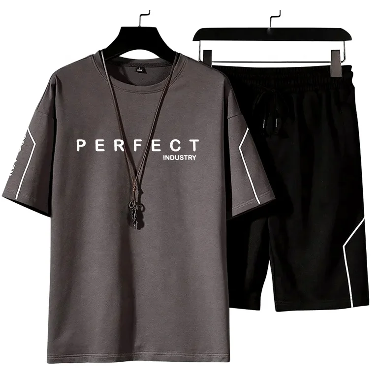 High quality Solid color men,s t shirt and short set / men 2 piece summer fashion short sleeve t shirts with custom logo