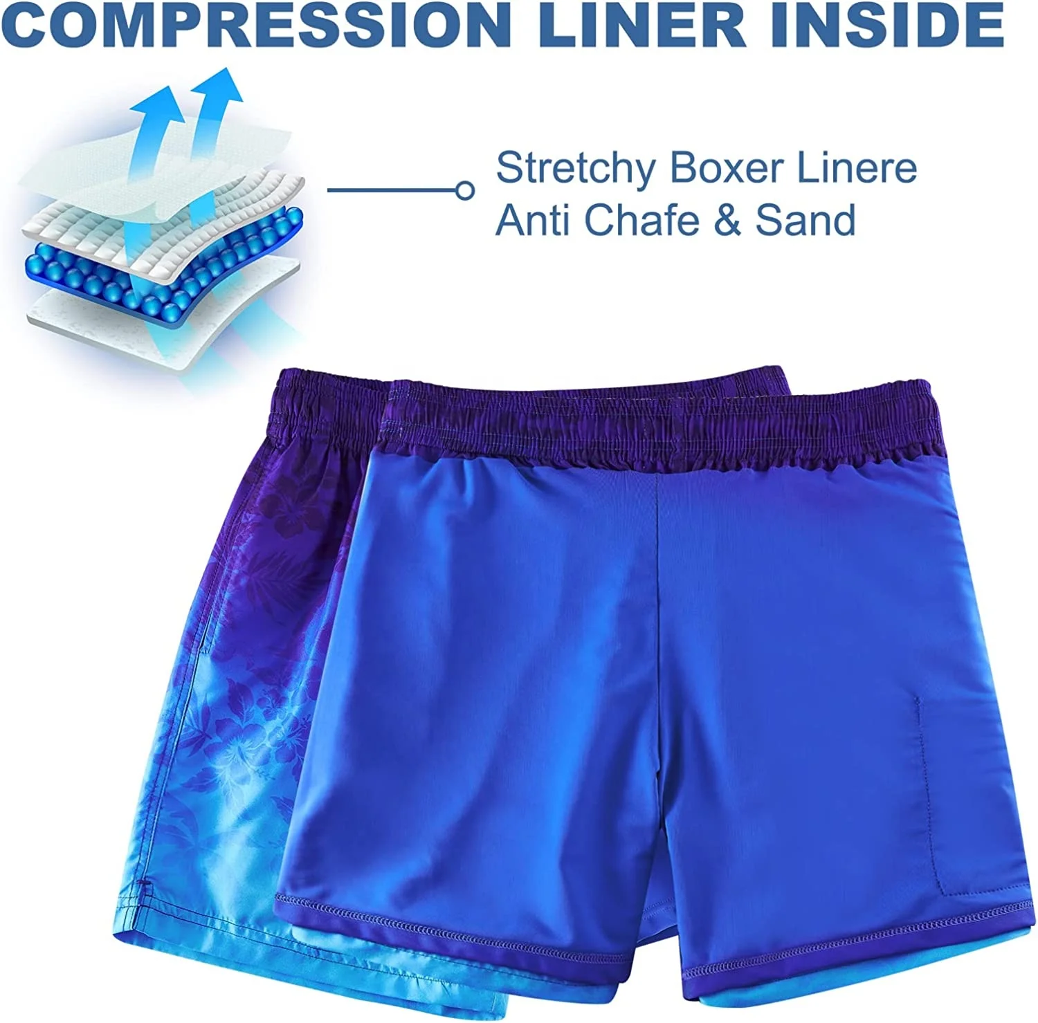 Mens Swim Trunks with Compression Liner Quick Dry Bathing Suit Lightweight Sublimated Swimming Shorts