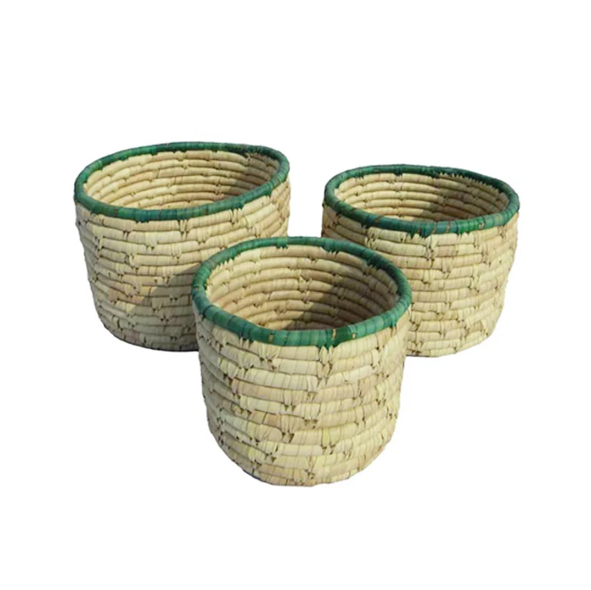 Date Leaf Straw Basket Handmade New Eco-friendly Material Handmade Storage Premier Housewares Natural Round Flower Basket