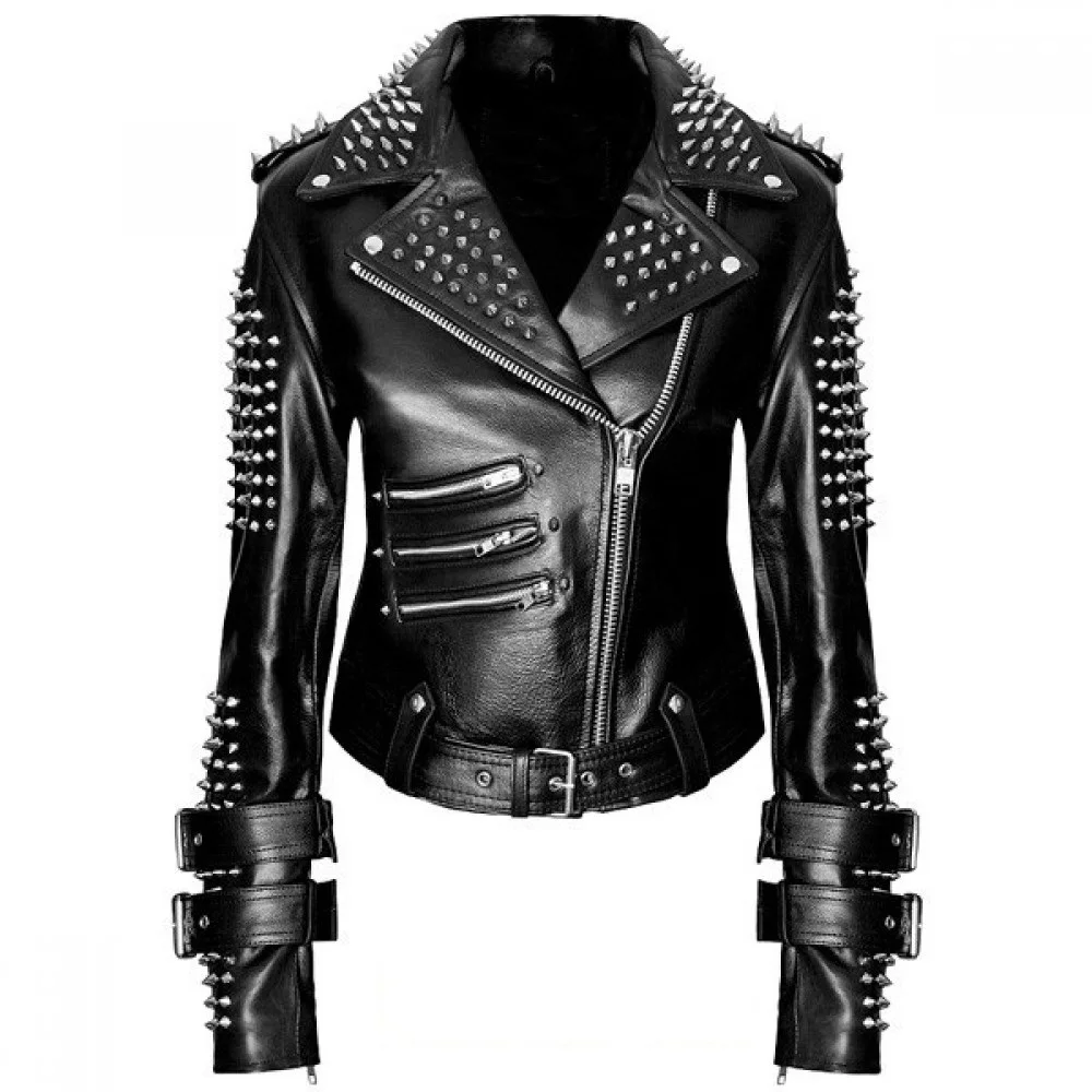 Stainless Steel Stud Genuine leather jacket sheep skin men jacket high quality material with warm lined Multiple Pockets Designs