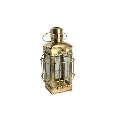 Brass Nautical Lantern Square Shape With Glass Cover with Wire Lamp Decorative Oil Kerosene