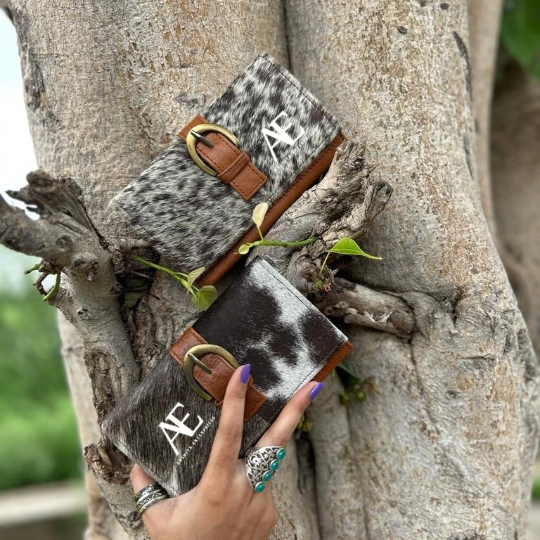 New Real Handmade Hair On Hide Wallets for Women Slim Wallet Bifold Leather Snap Fur Clutch Purse Real Cow Hide Fur Purse Wallet