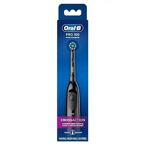 Oral-B Pro 100 Black Electric Toothbrush Battery-Powered with CrossAction Bristles Rechargeable for Kids and Adults