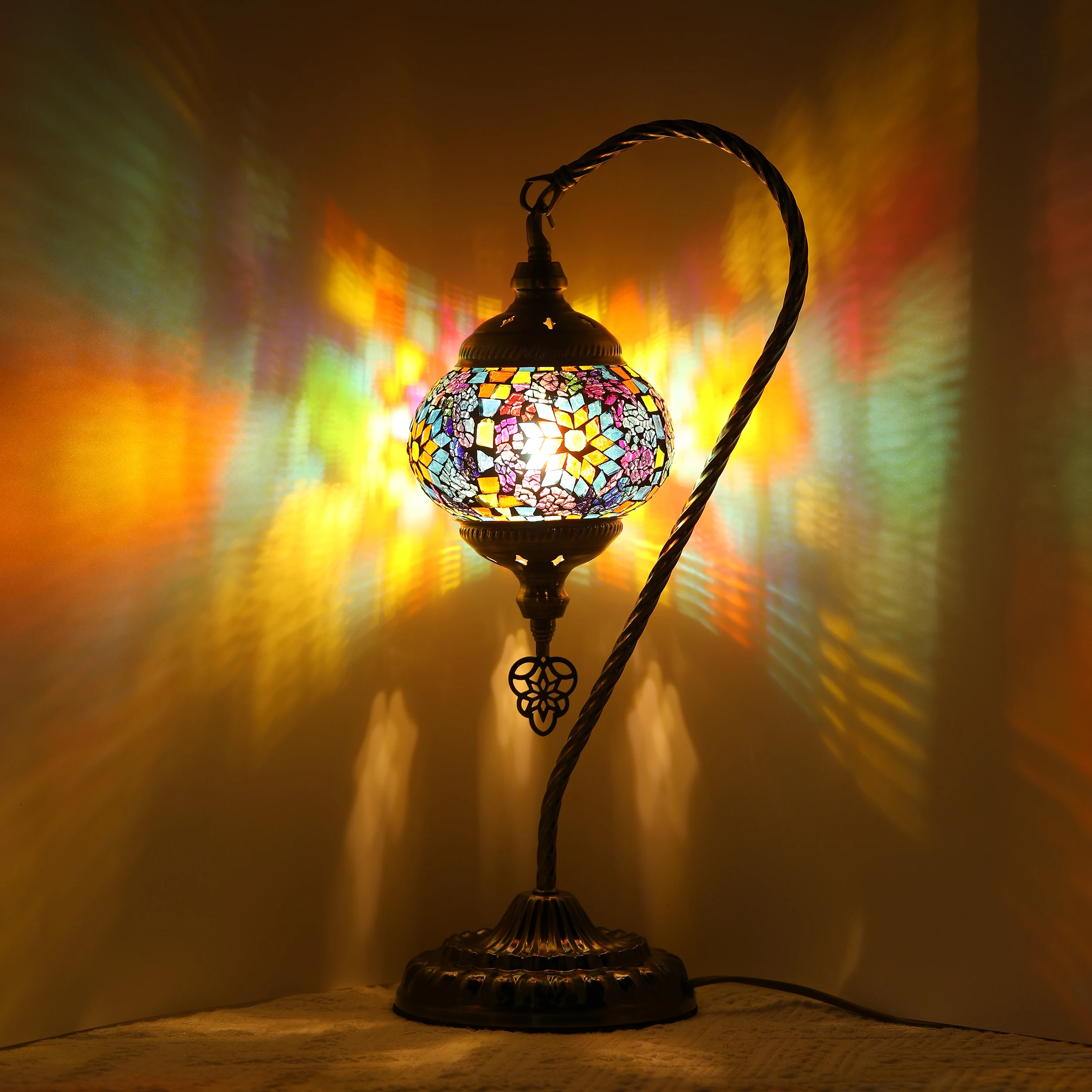 Marrakech Handmade Colorful Mosaic Table Desk Bedside Night Light Turkish Moroccan Style Swan Neck Lamp