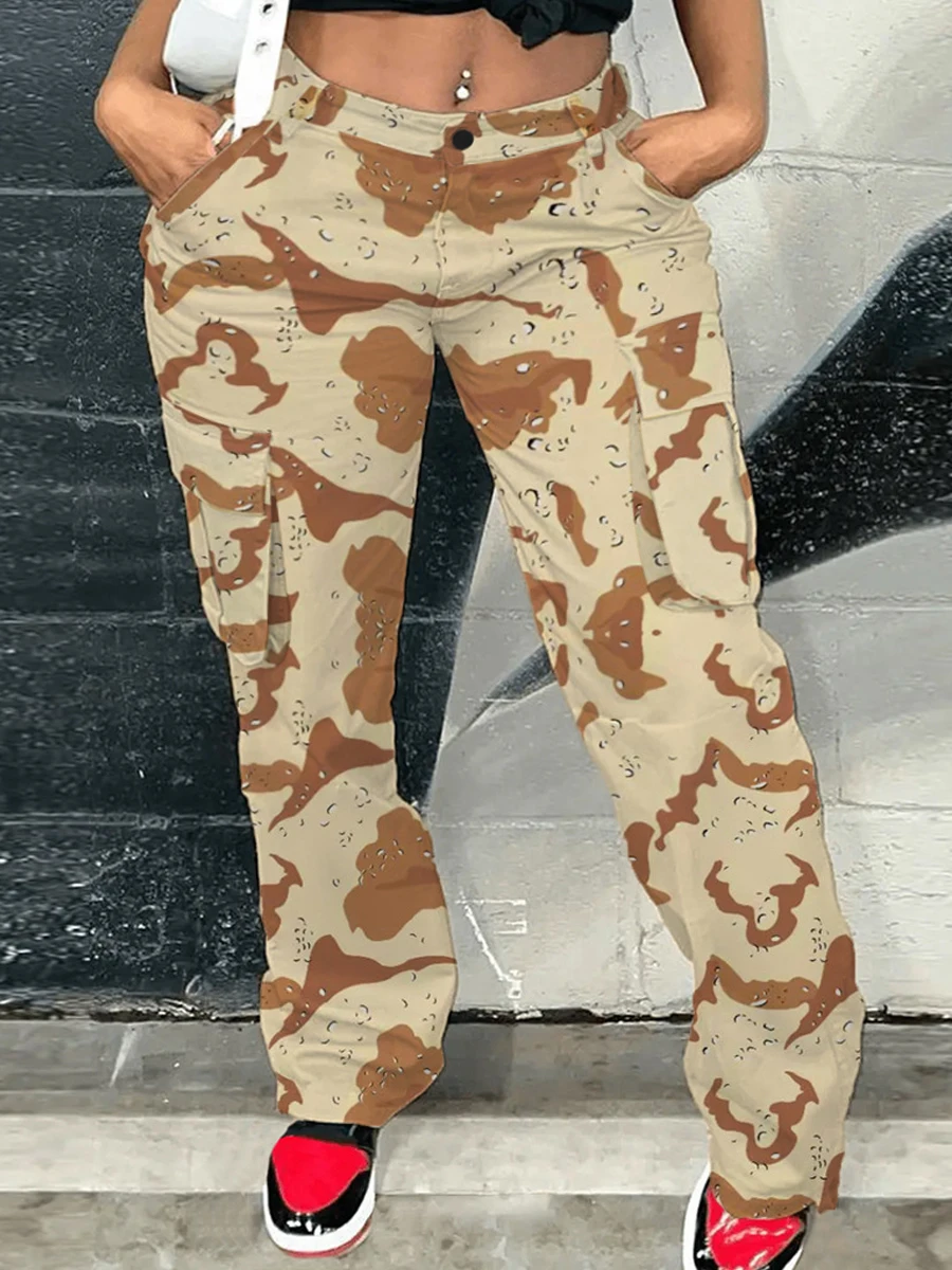 wholesale autumn 2023 women fashion flared camo cargo pants women