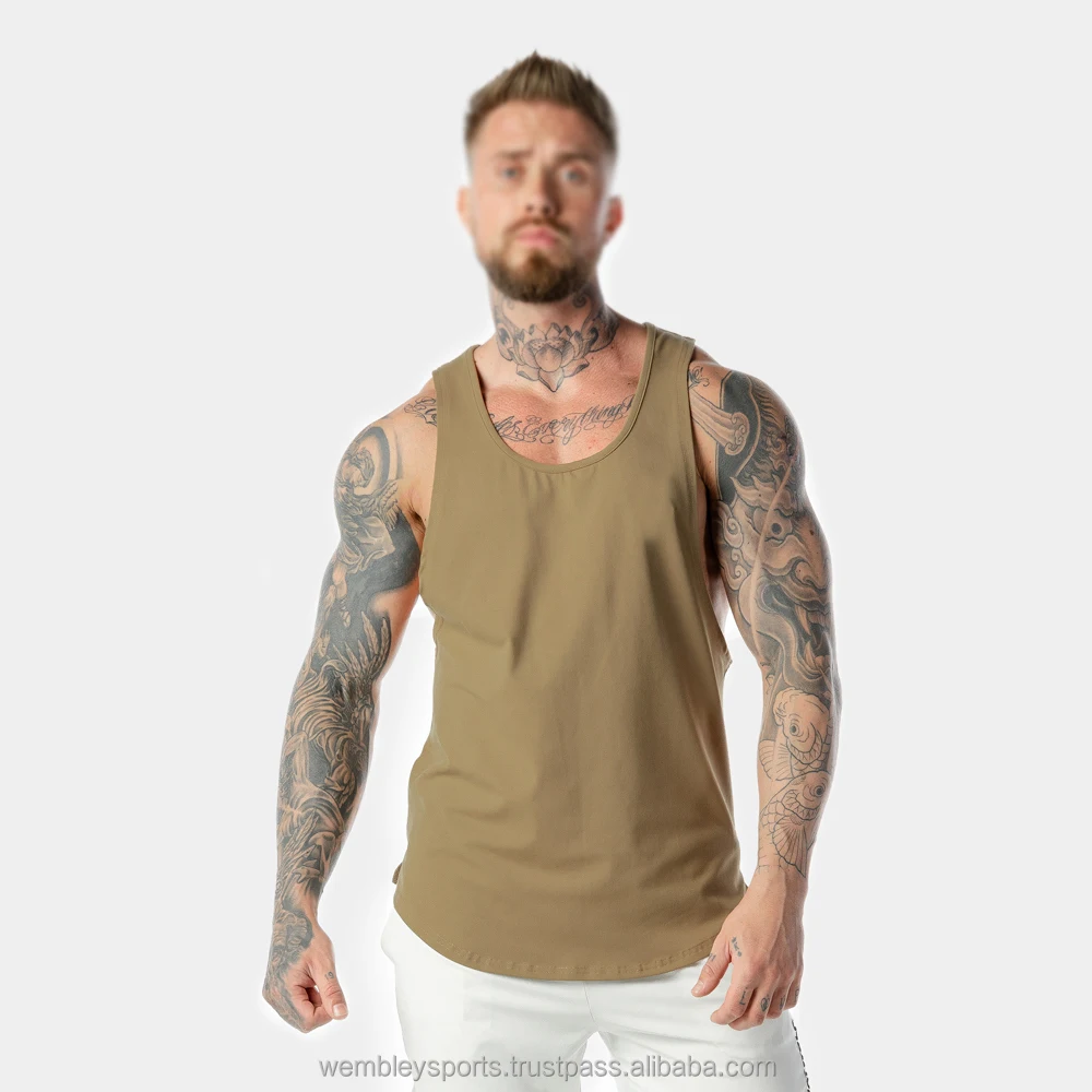 Custom logo plain blank mens gym stringer tank top High quality cotton sport body building fitness running Vest