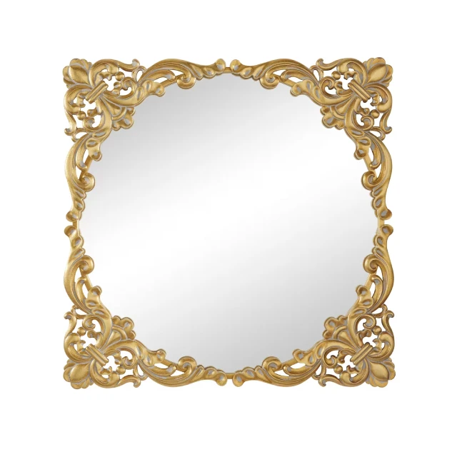 Hot Selling Gold Plated  Metal Carved Acanthus Floral Wall Mirror with Distressed Wall Decor Mirror Manufactured In India