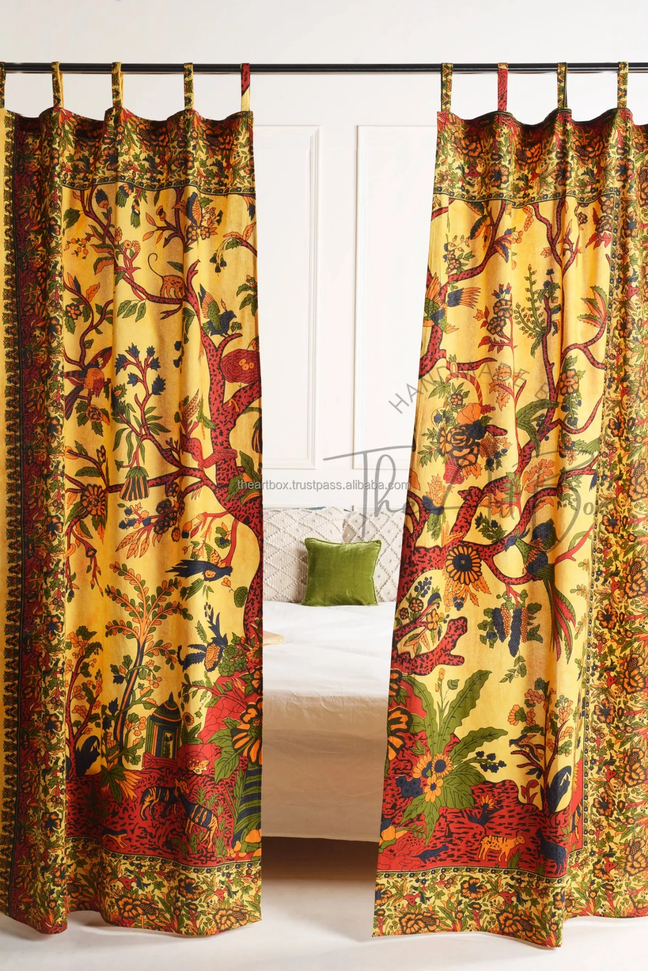 New Arrival Tree Of Life Yellow Drapery Decor Window Curtains Double Layer Panels Set Top Curtains Room Home Decoration Curtain