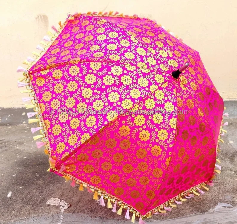 Indian Handmade Bohemian Indoor Outdoor Silk Fashion Multi Colored Ethnic Umbrella Parasol for decoration