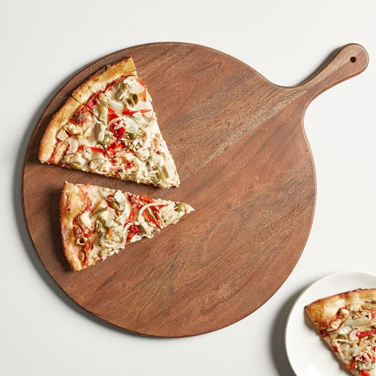 Handcrafted Acacia Wood Round Flat Fruit Pizza Serving board Wooden Cutting Board