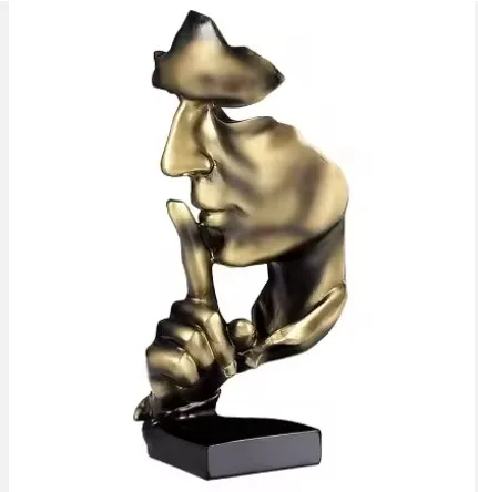 Thinker Statue, Silence is Gold Abstract Art Figurine, Modern Home Resin Sculptures Decorative Objects Piano Desktop Decor