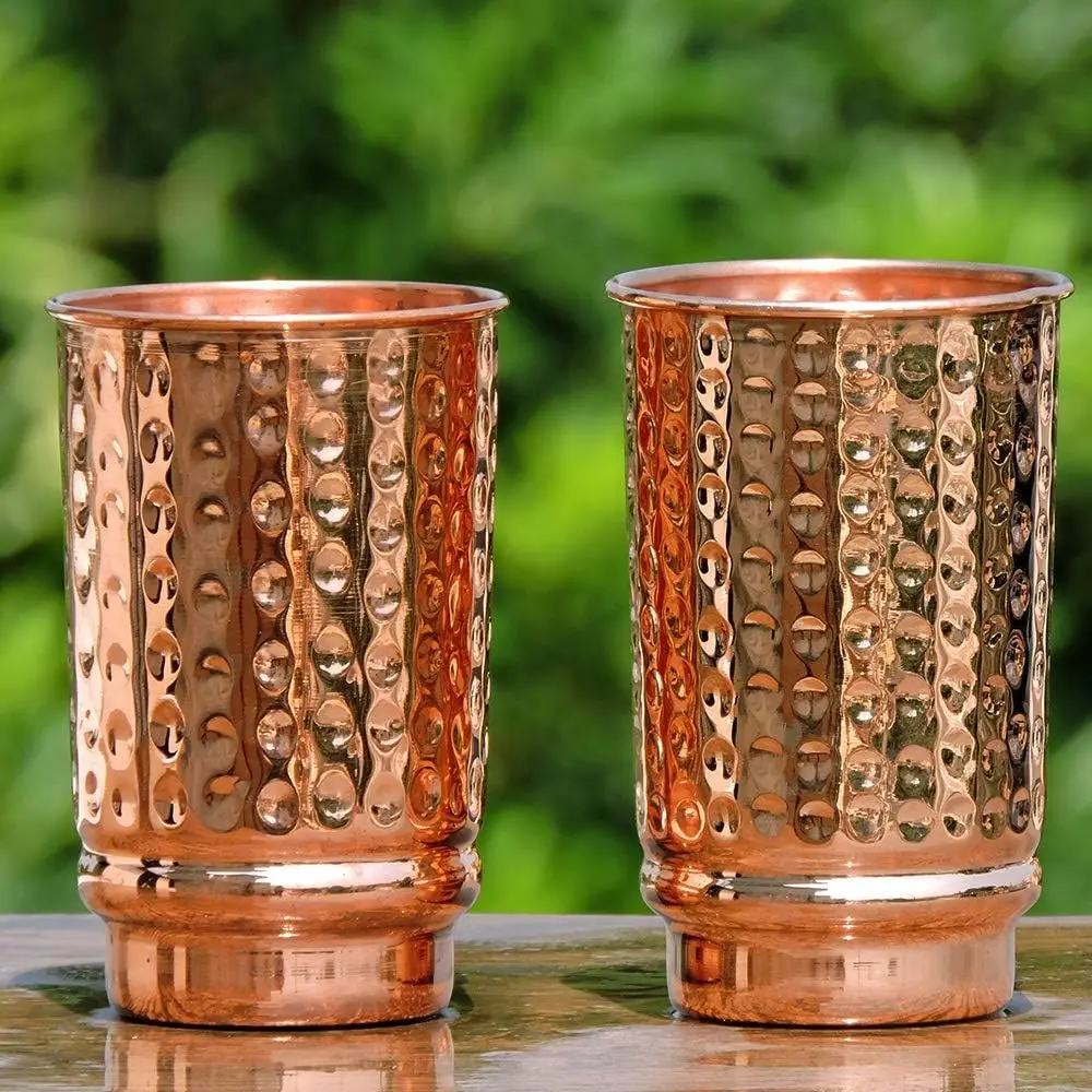 Hammered Pure Copper Tumblers Set of 2 UNLINED UNCOATED and LACQUER Free