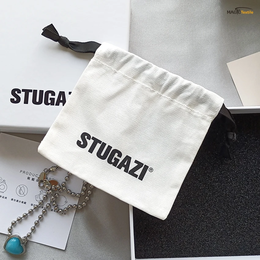 Wholesale Custom Logo Natural Organic Beige Gift Candle Drawstring String Canvas Jewellery Packaging Jewelry Cotton Pouch