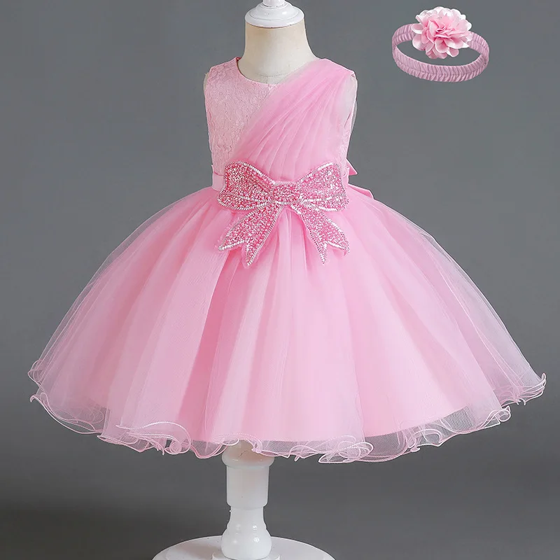 LZH Baby Girls Bow Princess Gown Wedding Party Baby 1 Year Birthday Dress Christmas Infant Christening Dress